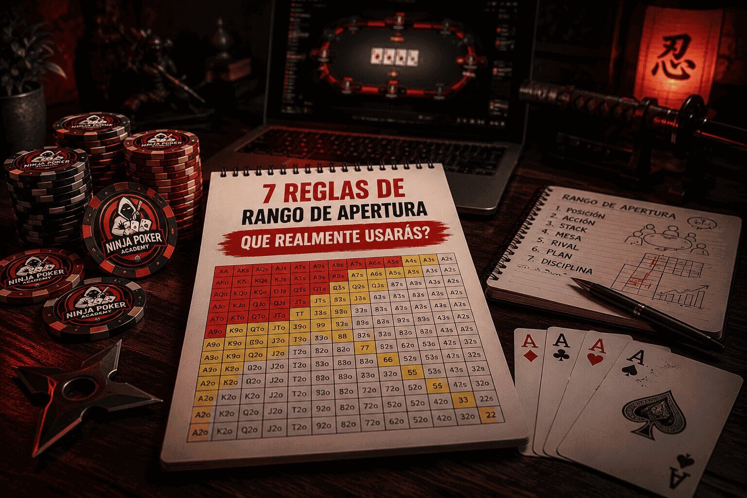 Rangos de apertura en cash game organizados por posición en mesa de póker